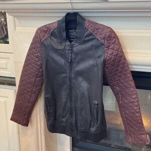 All Saints Women's Black and Burgundy Quilted Bomber Jacket